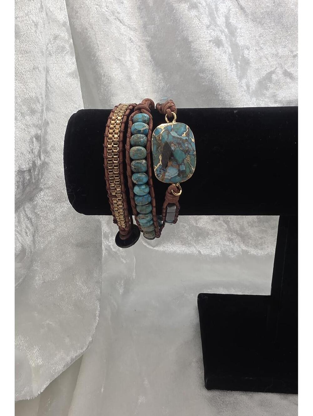 Boho Leather Wrap Bracelet Turquoise Hematite Chan Luu Style Bracelet